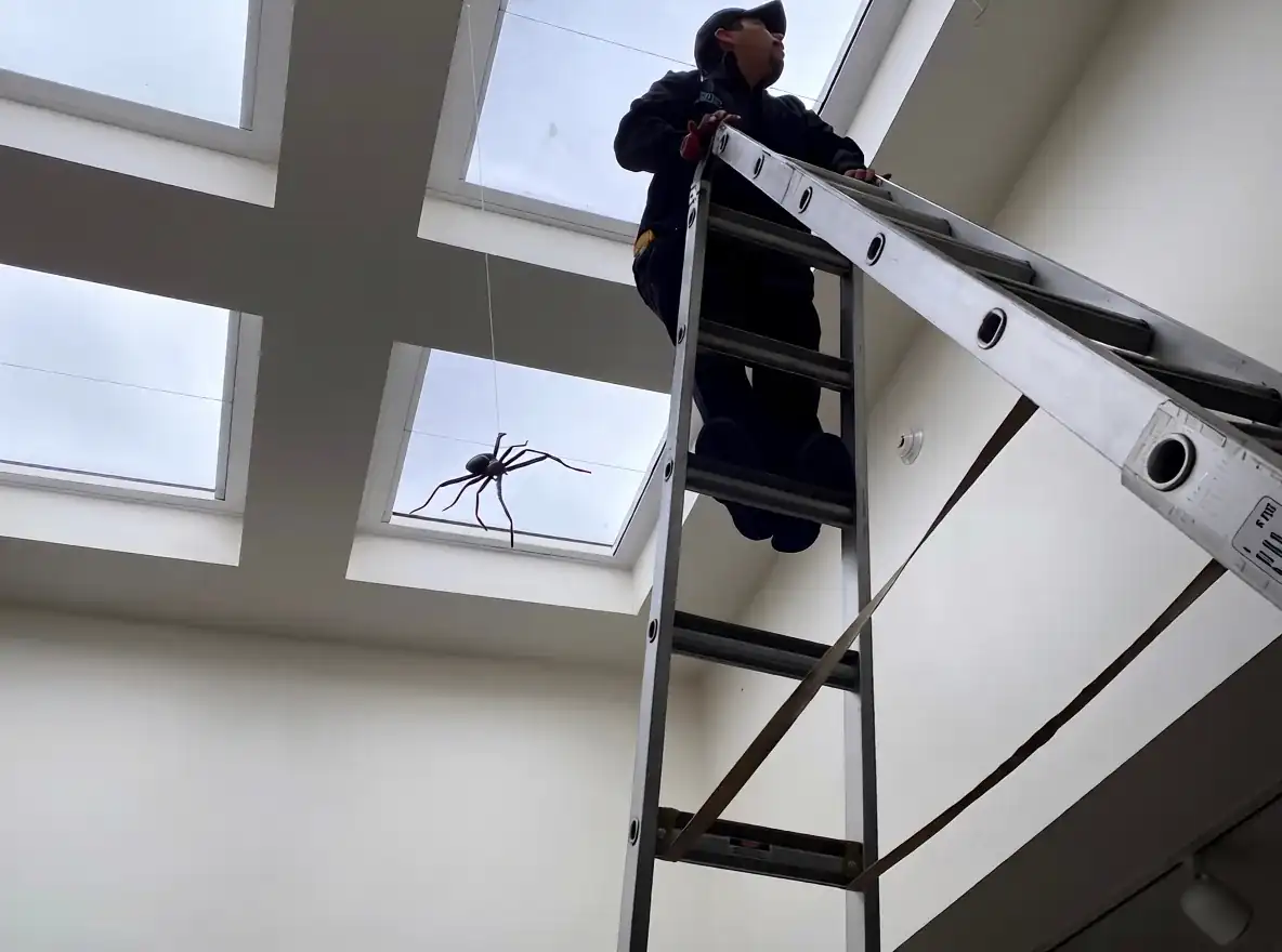 Installer working beside a skylight opening
